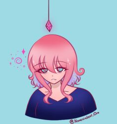  blue_background clothed crystal female_only femsub nonexistent_one original pink_hair ren_(nonexistent_one) short_hair simple_background solo sparkle spiral symbol symbol_in_eyes 