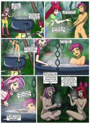 absurdres altered_perception apple_bloom barefoot bottomless breasts clothed comic death equestria_girls feet female_only femdom femsub happy_trance kaa_eyes long_hair my_little_pony nightmare_fuel nude personification pink_hair red_hair scootaloo serisabibi short_hair skirt smile sweetie_belle text topless undressing vore