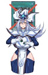 breasts exabyte hat huge_breasts huge_hips long_hair silent_magician silver_hair solo text yu-gi-oh!
