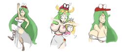  artist_request blush breasts cappy cleavage femsub gladiator_sandals goddess green_eyes green_hair hat high_heels kid_icarus large_breasts mario nintendo open_clothes open_mouth palutena possession princess princess_peach sandals super_mario_bros. super_mario_odyssey 