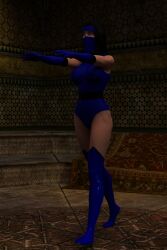3d belt black_hair boots breasts female_only femsub gloves headband kitana knee-high_boots large_breasts leotard mask mortal_kombat solo spiral_eyes symbol_in_eyes theheckle zombie_walk
