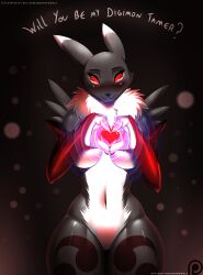 alternate_color_scheme alternate_costume black_hair blush breasts corruption digimon digimon_tamers doom_x_wolf edensnake_(manipper) female_only femdom fox_girl furry heart large_breasts looking_at_viewer manip monster_girl pov pov_sub red_eyes red_sclera renamon smile text