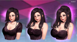  before_and_after bimbofication black_eyes black_hair breast_expansion breasts chadtow choker cleavage cleavage_cutout collarbone crossed_eyes femsub goth hair_growth happy_trance lipstick long_hair makeup original red_lipstick shirt short_hair signature simple_background smile sparkle transformation 