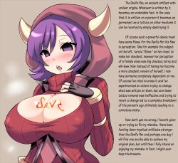  admin_courtney blush body_writing breasts caption cleavage cleavage_cutout empty_eyes erect_nipples female_only femsub gloves huge_breasts kabuto93_(manipper) konno_tohiro large_breasts magic manip nintendo open-chest_sweater open_mouth pokemon pokemon_omega_ruby_and_alpha_sapphire purple_eyes purple_hair short_hair team_magma text 