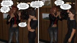  3d abs before_and_after black_hair collarbone comic dialogue femsub happy_trance hexxet jeans long_hair maledom navel nicole_bolagona office_party red_hair red_lipstick short_hair text trigger 