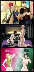 bald beard before_and_after blonde_hair breasts comic corruption dildo enemy_conversion femdom femsub goth gothification happy_trance high_heels hypnotic_eyes lewdatic long_hair makeup maledom resisting seductive_smile sex sex_toy short_hair strap-on sweat text