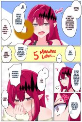  baobhan_sith_(fate) blush circlet clothed comic elf_ears english_text failed_hypnosis fate/grand_order fate_(series) femsub long_hair love maledom pendulum poncrow red_hair right_to_left ritsuka_fujimaru simple_background speech_bubble text thought_bubble wholesome 