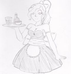  absurdres annabeth_chase apron disguised_hypnotist domestication empty_eyes female_only femsub gloves hair_ribbon happy_trance housewife lace maid percy_jackson_&amp;_the_olympians ponytail ribbon sketch skirt stepfordization tray 