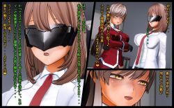  3d baldmen4 belt blonde_hair bow_tie brown_hair comic crossed_arms custom_maid_3d_2 drool empty_eyes expressionless female_only femdom femsub gloves heavy_eyelids hypnotic_accessory hypnotized_dom japanese_text lab_coat large_breasts long_hair multiple_girls multiple_subs open_mouth original short_hair smile standing standing_at_attention tech_control text visor yellow_eyes 