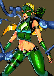 artemis blonde_hair dc_comics drool empty_eyes femsub long_hair midriff needle open_mouth ponytail super_hero tentacles tongue tongue_out young_justice zxc