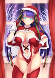 breasts christmas fate/grand_order fate_(series) female_only femsub gloves hand_on_hip happy_trance hat heart heart_eyes icontrol_(manipper) kanki_(kibunhasaikou) large_breasts long_hair looking_at_viewer manip navel purple_hair saint_martha santa_costume santa_hat smile solo symbol_in_eyes thighhighs