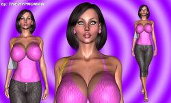 3d bare_shoulders blue_eyes bracelet cleavage collarbone earrings expressionless female_only femsub high_heels hypnoman jewelry looking_at_viewer milf open_mouth original pink_lipstick sandra_(hypnoman) solo