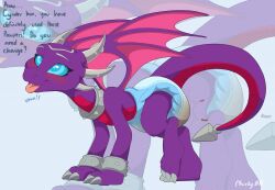 age_regression all_fours chuckybb cynder diaper dragon_girl female_only femsub happy_trance horns ring_eyes scalie scat solo spyro_the_dragon_(series) text tongue tongue_out wings