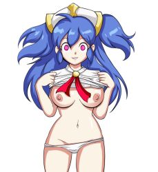 absurdres blue_hair dragalia_lost estelle_(dragalia_lost) exposed_chest female_only femsub happy_trance hat long_hair nintendo p.chronos panties pink_eyes solo spiral_eyes symbol_in_eyes tagme twintails underwear undressing