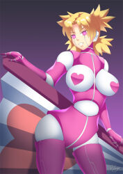  blonde_hair boots breasts empty_eyes fembot femsub gradient_background hadant happy_trance heart heart_pasties large_breasts naruto_(series) open_clothes pasties pink_eyes robot robot_girl robotization short_hair signature simple_background smile solo standing tech_control temari thigh_boots watermark 