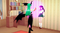 3d brown_hair capcom darkstalkers femdom femsub green_hair inuyasha_(series) kagome_higurashi long_hair morrigan_aensland sonrio12