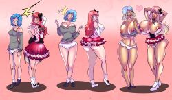  audrey_belrose before_and_after bimbofication blue_hair breast_expansion breasts breasts_outside female_only femsub glasses happy_trance huge_breasts hunie_pop lufidelis miniskirt nikki_ann-marie panties red_hair short_shorts tan_skin 