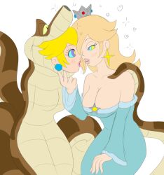  blonde_hair blush bottomless breasts cleavage coils crown disney drool earrings femsub hair_covering_one_eye happy_trance jewelry kaa kaa_eyes kissing large_breasts long_hair maledom multiple_girls multiple_subs nintendo plsgts princess princess_peach princess_rosalina simple_background smile snake super_mario_bros. the_jungle_book vore white_background 