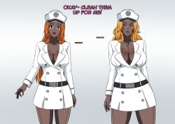 bleach cleavage clothed corruption dark_skin dialogue doggos_doujins drool empty_eyes enemy_conversion english_text expressionless femsub long_hair multiple_girls multiple_subs orange_hair orihime_inoue race_change rangiku_matsumoto red_eyes simple_background text white_background zombie