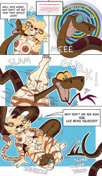 abs breasts comic disney failed_hypnosis furry honey_(iamaneagle) hypnotic_eyes iamaneagle kaa kaa_eyes muscle_girl nude original snake snake_boy speech_bubble tagme text the_jungle_book tiger_girl turning_the_tables 