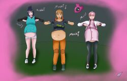  androgynous androgynous_dom blue_hair brown_hair chicken_pose chubby dancing english_text female_only femsub harem levitation liko_(pokemon) looking_at_viewer mochi_dance mollie_(pokemon) multicolored_hair multiple_girls multiple_subs nintendo one_eye_open orange_hair orla_(pokemon) pecharunt pink_hair pokemon pokemon_horizons pokemon_scarlet_and_violet raineeee tagme text transformation weight_gain wink 