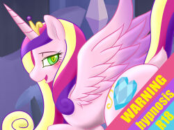  animals_only blonde_hair blush browned_toast crown female_only femsub green_eyes happy_trance heart heart_eyes horns jewelry long_hair multicolored_hair my_little_pony pink_hair princess princess_cadance purple_hair symbol_in_eyes wings 