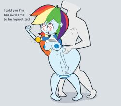  absurdres apopop bare_legs barefoot blue_skin breasts clothed_exposure clothed_sex dialogue equestria_girls faceless_male femsub knees_together large_hips long_hair maledom multicolored_hair my_little_pony navel nipples open_mouth panties rainbow_dash rainbow_hair self_hypnosis sex shirt_lift simple_background smile spiralwash_eyes text unaware undressing 