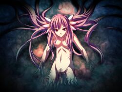 bottomless breasts censored corruption cruccu empty_eyes expressionless female_only femsub game_cg long_hair nude pink_hair rika_takizawa shokusai_no_miyako tentacles topless transformation twintails