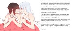  bed black_hair bottomless breasts caption consensual female_only litter_(manipper) long_hair manip multiple_girls ndgd_(bean1215) nude ruby_rose rwby short_hair smile text topless weiss_schnee wholesome yuri 