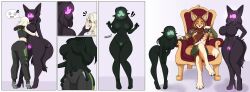  absurdres breasts caifina_(caifina-rosewood) chair chin_hold comic crizostar crossed_legs dronification elf elf_ears english_text femdom femsub furry hug hypnotized_dom hypnotized_hypnotist large_breasts latex looking_at_viewer null_bulge original romacotta_(romacotta) rubberia_(romacotta) sequence sitting smug spiralwash_eyes tagme tail text transformation yuri 