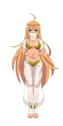  arm_bands barefoot blonde_hair blue_eyes breasts collar empty_eyes female_only femsub happy_trance harem harem_outfit headdress inikanata large_breasts long_hair midriff multiple_girls pecorine princess_connect! princess_connect!_re_dive see-through standing standing_at_attention tan_skin veil 