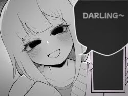 black_eyes blush celadonva cell_phone character_request closed_eyes clothed comic dialogue english_text environmental_text femdom happy_trance heart humor hypnotic_app looking_at_viewer monochrome original phone pov_sub smile sound speech_bubble straight-cut_bangs symbol text video voice_acted wholesome wifesaga