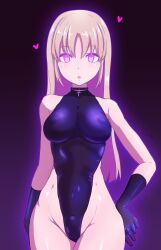 aura batta18th blonde_hair collar dazed erect_nipples_under_clothes female_only femsub gloves glowing glowing_eyes gradient_background heart leotard long_hair looking_at_viewer nijisanji open_mouth pink_eyes simple_background sister_claire solo spiral_eyes virtual_youtuber