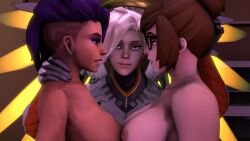  3d animated animated_gif breasts clothed dazed female_only femdom femsub large_breasts long_hair mei_(overwatch) mercy mole open_mouth overwatch seamless short_hair smile sombra_(overwatch) source_filmmaker 