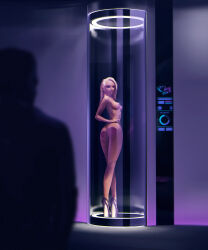 artist_request ass blonde_hair bottomless breasts detroit_become_human femsub hand_on_hip high_heels large_breasts looking_at_viewer nude pink_eyes prostitution pussy robot robot_girl small_breasts stasis_tank topless