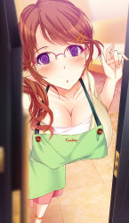 apron blush breasts character_request cleavage femsub glasses large_breasts looking_at_viewer manip milf original pov pov_dom red_hair short_hair spiral_eyes symbol_in_eyes tiechonortheal_(manipper)