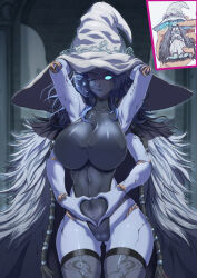  armpits arms_above_head blue_hair blue_skin breasts cape cleavage elden_ring female_only femsub glowing_eyes happy_trance huge_breasts long_hair looking_at_viewer manip misterman4_(manipper) multiple_arms ranni_(elden_ring) smile spiral_eyes symbol_in_eyes tagme tattoo thighhighs torahime voodoo_doll witch_hat 