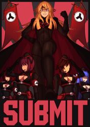 absurdres antenna arm_bands asuka_kazama athena_asamiya bangs belt blonde_hair blue_hair bodysuit boots brown_eyes cleavage empty_eyes evil_smile faceless female_only femdom femsub gloves hat headphones king_of_fighters kula_diamond long_hair looking_at_viewer microphone multiple_girls multiple_subs original pyra_(xenoblade) red_eyes saluting short_hair smile straight-cut_bangs tekken text very_long_hair victoriamikoto xenoblade_chronicles xenoblade_chronicles_2 zz_valkyries_(exil)