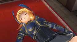  3d armor blonde_hair female_only inikanata lying sleeping text translated 