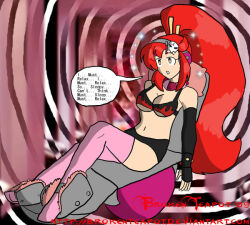 breasts brokenteapot dialogue empty_eyes expressionless female_only femsub gloves gurren_lagann headphones hypnotic_accessory large_breasts long_hair mantra open_mouth opera_gloves ponytail red_hair sleep_command solo tech_control text thighhighs yoko_littner