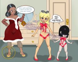 black_hair blonde_hair daimini_(synchronis) dark_skin dialogue donjake1985 femdom femsub goth hypnotic_gas leni_loud loli loud_house lucy_loud spiral_eyes text
