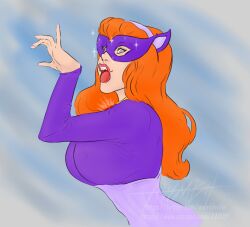  awmbh daphne_blake fake_animal_ears female_only femsub glowing_eyes large_breasts long_hair mask orange_hair scooby-doo_(series) solo tongue_out 