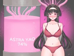  astra_yao black_hair blush female_only femsub hairband long_hair missmilkou open_mouth red_eyes restrained tech_control underwear zenless_zone_zero 