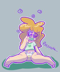 age_regression barefoot blonde_hair diaper female_only glasses humiliation ittybit kaa_eyes karen_(ittybit) navel original pacifier urination wet_clothes
