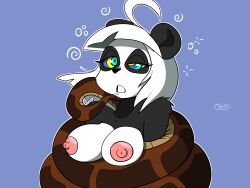 absurdres breasts coils disney erect_nipples furry kaa kaa_eyes large_breasts nipples open_mouth panda_girl penken pennelope_(hypnofur) short_hair snake the_jungle_book topless