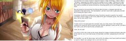 blonde_hair breasts caption cleavage dazed empty_eyes fairy_tail female_only femsub happy_trance hypnoslave1095_(manipper) large_breasts lucy_heartfilia manip open_mouth tech_control text