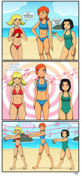  absurdres beach before_and_after ben_10 bikini black_hair blonde_hair breasts comic dlobo777 female_only femsub gwen_tennyson hypnotic_audio hypnotic_music inspector_gadget_(series) jackie_chan_adventures jade_chan large_breasts mantra multiple_girls one-piece_swimsuit orange_hair penny_gadget swimsuit text zombie_walk 