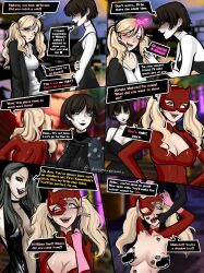 ann_takamaki blonde_hair brown_hair corruption goth gothification hypnotic_eyes large_breasts makoto_niijima mind_break persona_(series) persona_5 possession sae_niijima short_hair sinsapphic twintails