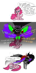 animals_only armor comic evil_smile fangs femsub horns king_sombra maledom mickeymonster my_little_pony pinkie_pie red_eyes smile tears text unhappy_trance