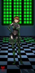 armor brown_eyes brown_hair cameltoe empty_eyes enemy_conversion femsub headphones high_heels latex lobotomist persona_(series) persona_3 posing possession shadow_(persona) tagme thigh_boots yukari_takeba